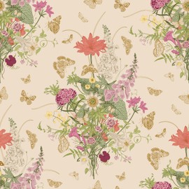 Livelynine Victorian Floral Wallpaper Peel and Stick Pink Green Gold Butterfly Colorful Flowers Vintage Flower Wallpaper Removable Self Adhesive Cottage Core Floral Contact Paper for Walls 17.5x78.8"