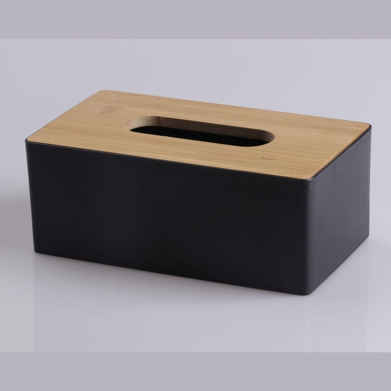 Tissue Box with Bamboo Wood Lid, Rectangular Tissue Dispenser Box,
