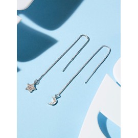 6 Pairs Crystal Threader Earrings Set Star Moon Threader Earrings Crystal Ball Threader Chain Drop Earrings Needle Drop Pull Through Earrings for Women Jewelry