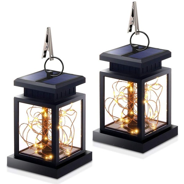Hanging Solar Lights, Outdoor Hanging Lanterns Lights Solar Fairy String Lights Outdoor Dusk to Dawn Auto On/Off for Garden Patio Yard, Warm White - Christmas Decorations (2Pack)