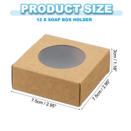 PATIKIL 3x3x1.2" Paper Soap Box with Window, 12 Pack Homemade Soap Boxes Round Presents Packaging Boxes for Birthday Christmas DIY Craft, Brown