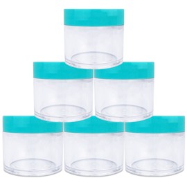 Beauticom 6 Pieces 1 oz. USA Acrylic Round Clear Jars with Flat Top Lids for Creams, Lotions, Make Up, Cosmetics, Samples, Herbs, Ointments (6 Pieces Jars + Lids, SKY BLUE TEAL)