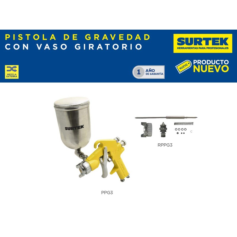 Surtek PPG3 Pistola para pintar terminados, capacidad 400 ml, 72