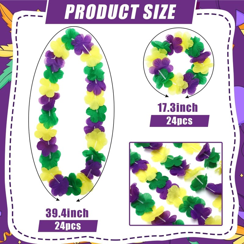 DECYOOL 48Pcs Mardi Gras Leis Bulk Set for Party Favors