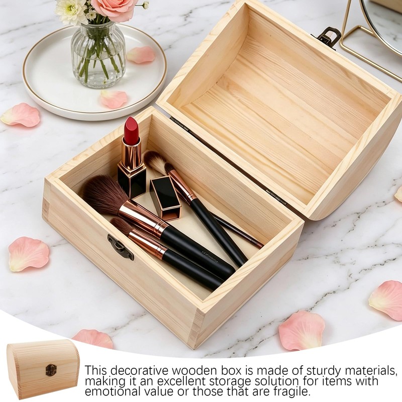 Unfinished Wooden Box with Hinged Lid for DIY Craft Storage