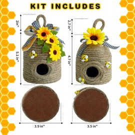 Bigger Bee Hive Decor,2 Pack Bumble Bee Rustic Decor Hive,Natural Bee House, Bumble Bee Theme Party Decor Spring Summer Rustic Farmhouse Kitchecn Table Decor, Honey Bee Tiered Tray Decor