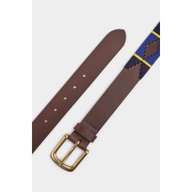 Ibex England | Brown & Blue Multicolour Embroidered | Men's Leather Polo Belt | 35MM Wide | Gift For Him | Size L - 38"