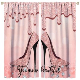 INSFBRB Rose Gold High Heels Rod Pocket Blackout Curtains for Living Room,Room Darkening Modern Fashion Lady Makeup Theme Drips Diamond Glitter Print Window Treatment,2 Panels 45L x 21W