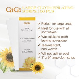 GiGi Wax Strips Non Woven for Hair Removal - Large Cloth Waxing for Arms, Legs, Chest, and Bikini Line, 100 Strips