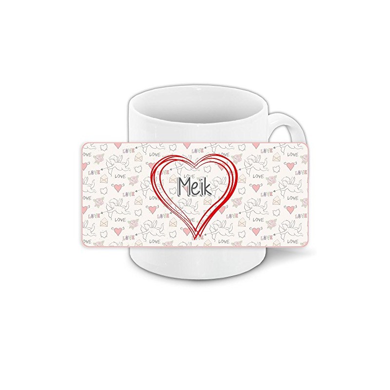 Liebestasse mit Namen Meik und schönem Love-Motiv mit Herzen -