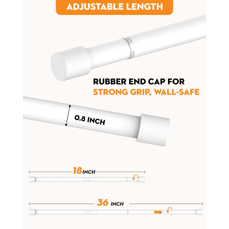 PadPure Spring Loaded Tension Rods 24-36 Inch, Adjustable Pressure Expandable
