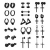 15 Pairs Earrings Set Black Stainless Steel Ear Studs Men