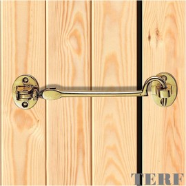 TERF® 75mm Heavy Duty Polished Brass Cabin Door Hook and Eye Lock 75mm (3 inch) Cabinet Latch including Fixing Screw For Door Gate Window Closet Shed Latch - Pack of 1