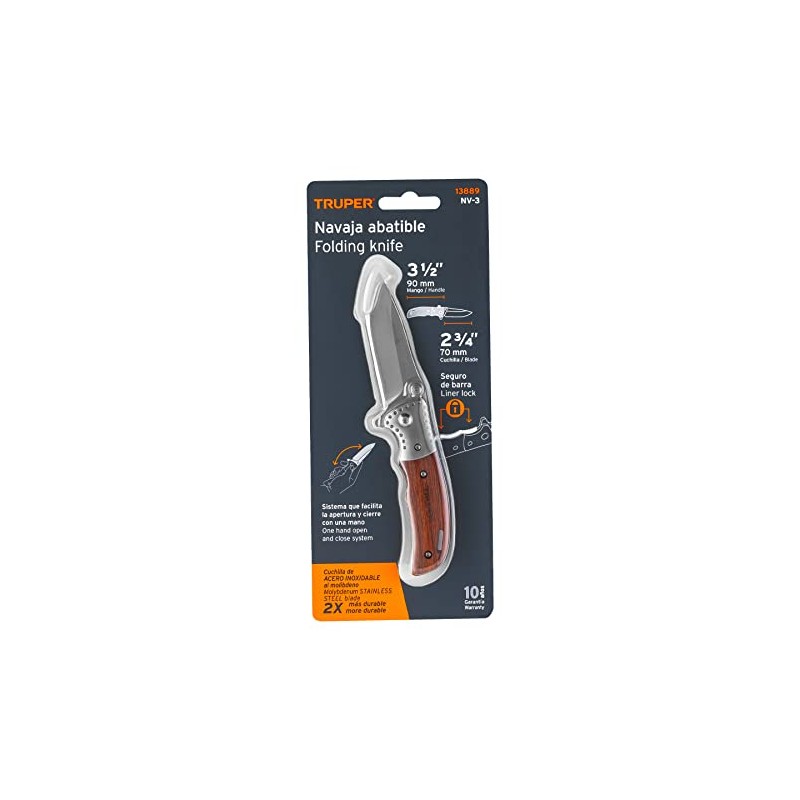 Truper NV-3, Navaja abatible 3-1/2" mango de madera