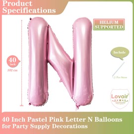Pink Letter N Balloons, 40 Inch Pastel Pink Letter Balloons N Foil Mylar Helium Pink Letter Balloons for Birthday Party Supplies Anniversary Event Celebration Decorations Alphabet Pink N