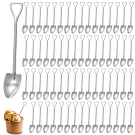 100 Pcs Shovel Spoons, Stainless Steel Dessert Spoons, Reusable Shovel-Shaped Spoon, Tablespoons with Smooth Surface for Parties, Events, Takeout, Convenient for Small Food and Treats