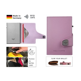 TRU Virtu® Wallet RFID/NFC Protection - Wallet Click & Slide Rhombus Rosé/Silver - Card Case with Note Compartment Made of Aluminium & Leather for Women - 9.9 x 6.7 x 2.1 cm, Rhombus Rosé/Silver,