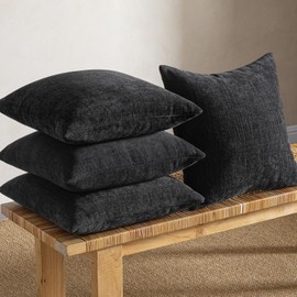 MIULEE Pack of 4 Decorative Throw Pillow Covers 18x18 Inch Black Chenille Textured Throw Pillows Boho Farmhouse Accent Cushion Covers for Modern Home Decor Couch Sofa Bed Living Room