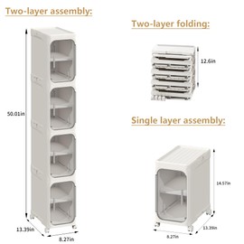 Lifelongpal 4-Tier Tall Narrow Storage Cabinet, Slim Bathroom Storage Cabinet with Adjustable Shelves and Wheels, Narrow Organizer for Small Space, Bathroom, Kitchen, Laundry