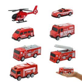 LAPONO Fire Engine Set of 7 Toy Fire Brigade Toy Fire Trucks Fire Brigade Car Toy Alloy Models Cars Fire Brigade Toy Car Vehicles Helicopter Rescue Vehicle for Children