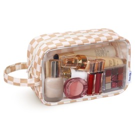 Narwey Clear Makeup Bag Cosmetic Bag with Zipper for Travel, Clear Toiletry Bags for Traveling Toiletries Women Men, Make Up Pouch Organizer with Handle, Skincare Bag (Light Checkerboard)