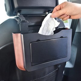 Riloer Small Car Trash Can Hanging Cup Holder and Upgrade Mount Car Seat Organizer Collapsible Trash Bag with Invisible Small Plate, Black