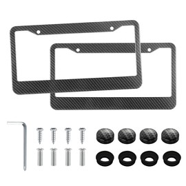 LivTee Carbon Fiber License Plate Frames, 2PCS Car License Plate Holder, 2 Holes Stainless Steel License Plate Covers, Automotive Exterior Accessories, Slim Design with Gasket Cover for US Cars