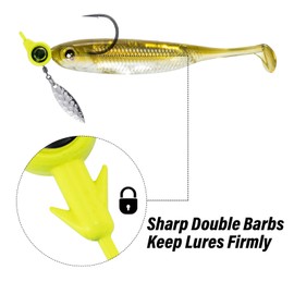 Dr.Fish 10 Pack Underspin Jigs Heads 3D Eye Freshwater Swimbait Jig Freshwater Bass Walleye Fishing Mustad Hooks Willow Blade 3/16oz,Yellow