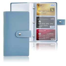 Business Card Holder Book, LIZIMANDU Business Card Book Case PU Leather Organization Binder Name ID Card Holder for Men & Women, Up to 192 Cards Capacity (1 Pack, 1-Blue)