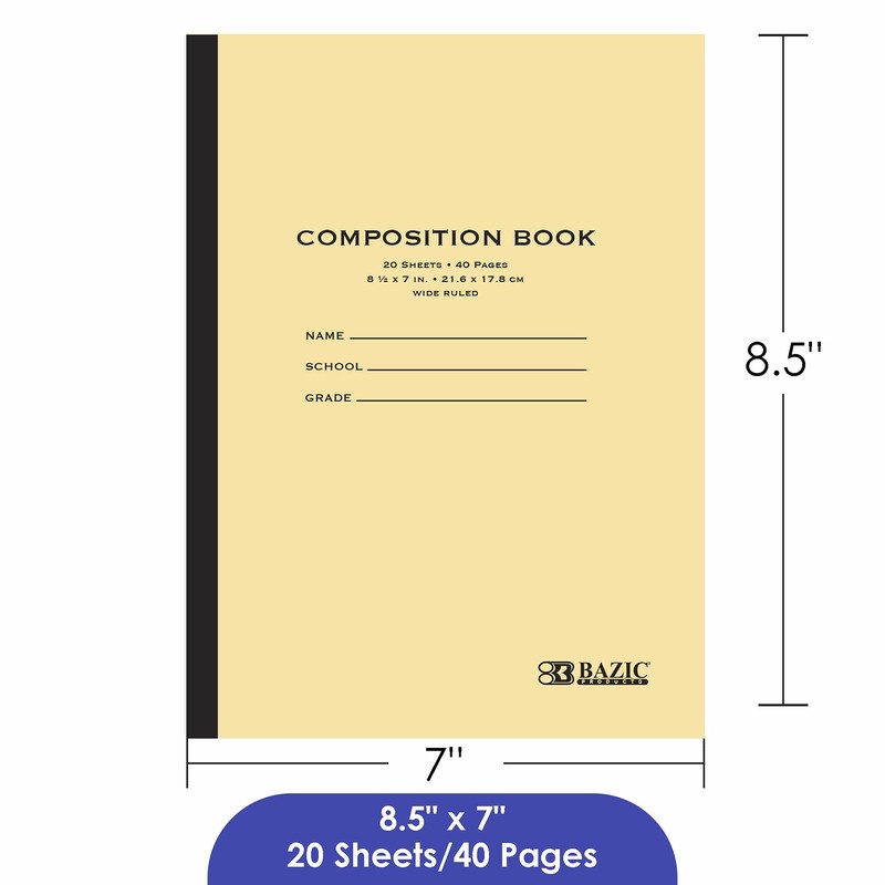 BAZIC PRODUCTS Composition Notebook Wide Ruled - 20 Sheets, Manila