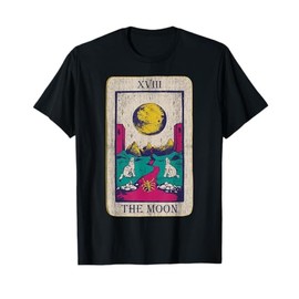 Carta dei Tarocchi La Luna XVIII Occulto Vintage Lupo Luna Maglietta
