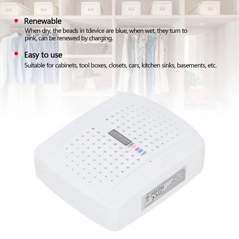 Mini Dehumidifier Reusable Mute Bookcase Wardrobe Moisture Absorber Equipment White
