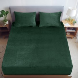 David's Home Truly Velvet Fitted Sheet King Size, Ultra Soft Bottom Sheet 16" Deep Pocket, All-Round 2.5cm Wider Strong Elastic, Plush Cozy Comfy Warm All Season,78x80+16", Emerald Green,NO Pillowcase
