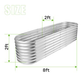 Land Guard 8×2×2ft Galvanized Raised Garden Bed Kit, Raised Garden Boxes Outdoor, Oval Metal Raised Garden Beds for Vegetables, Silver