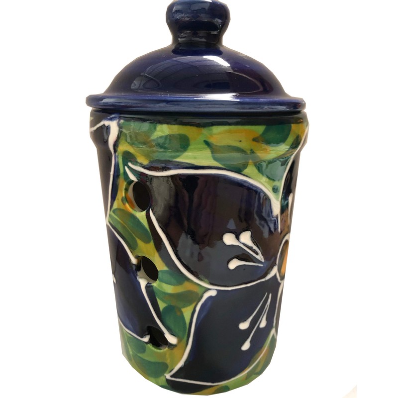 Blue Poinsettia Design Garlic Goalkeeper Pot (Blue Poinsettia Design Garlic