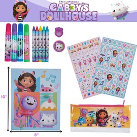 Innovative Designs Gabbys Dollhouse Kids Coloring Art and Sticker Set, 30 Pcs. School & Craft Supplies with Pencil Case