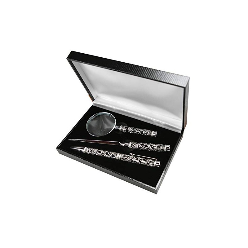 CARMANI - 3D Metal Rose Pattern Desk Accessories Set