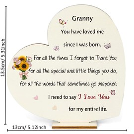 Granny Gifts Birthday Wooden Sign Hanging Ornament 2PC Set Grandma Christmas Presents Wood Heart Plaques Nana Family Mothers Day for Women Thank You I Love You Retirement Appreciate Souvenirs