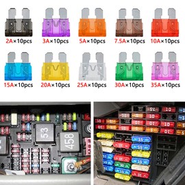 Car Fuse Kit, 100 Pieces, Flat Fuse Set, Replacement, Small Fuses, For Vehicle Maintenance, Trucks, Motorcycles, Boats, Car Accessories, Electrical Necessities, Fuse Removal Tool Included