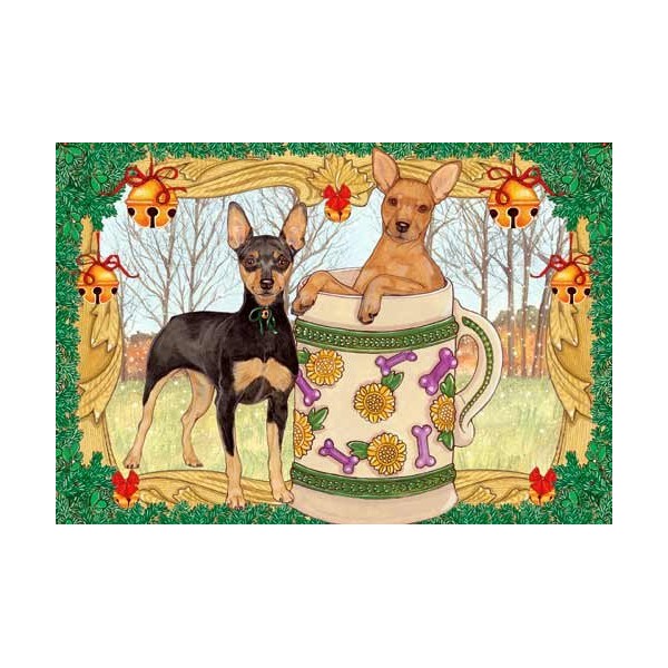 Miniature Pinscher Christmas Cards : 10 Holiday Cards with Red Envelopes - ADORABLE!