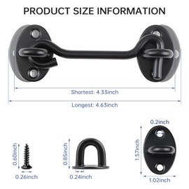 4 Inch Black Stainless Hook and Eye Latch for Door | Rust Resistant Metal Heavy Barn Door Lock with Mounting Screws for Security and Privacy for Home Window Cabin Hook Sliding Door Bedroom Use