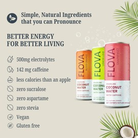 Flova Grapefruit Energy Drink, All Natural, Electrolytes and Minerals from Coconut Water, 4 Simple Easy to Pronounce Ingredients, 99% Juice, Pack of 12 Cans