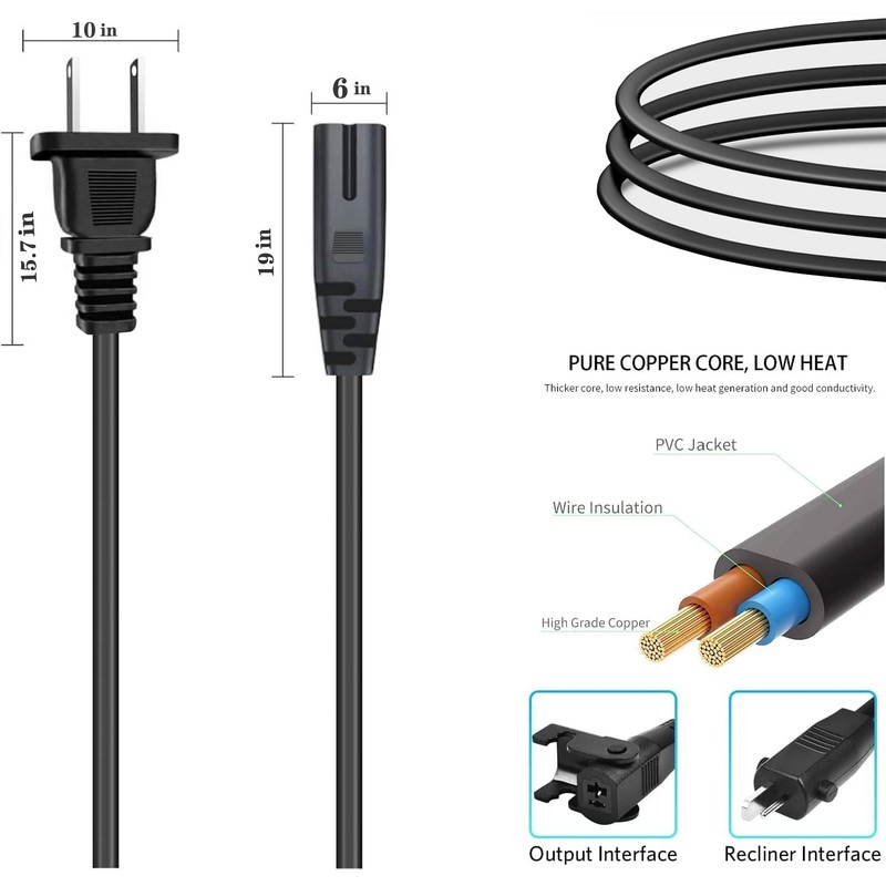 Recliner Universal Power Cord - with Extended L-Shaped Cable and