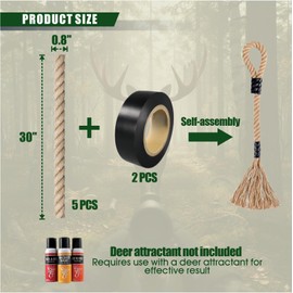 SHINETEC Deer Scent Rope Hemp Rope for Mock Scrape System - Rigid Hanging Jute Rope for Deer Licking & Scent Rub, 30" Long, DIY Hunting Accessories, 5 Pcs