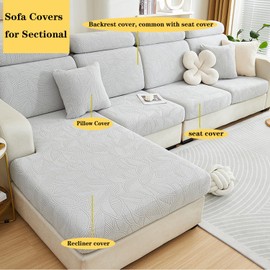 BPUO Sofa Hero Covers, Magic Sofa Covers Stretch for Sectional, Couch Cushion Cover Recliner, Slipcovers Washable (Leaves Light Gray, Double seat Cover)