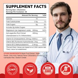 Magnesium Oxide Gummies 600mg, Sugar-Free Magnesium Oxide Supplement for Adults & Kids, Nerve & Muscle Support, Vegan, Non-GMO, Strawberry Flavor, 60 Count