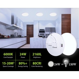 ONEGlobal MASLED 23cm 24W LED Ceiling Light Bathroom | 2160LM, 6000K Cool Daylight, 15-20m2 Coverage | Ideal for Bathroom, Kitchen, Bedroom, Office | Size:23cm x 2.2cm, 1 Pack