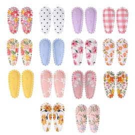 28 Pcs Floral Print Toddler Non Slip Wrapped Snap Hairpins,Solid Striped Floral Cloth Fabric Lined Non Slip Wrapped Snap Hair Clips, Floral Print Girl Hair Clips,Toddler Hair Clips