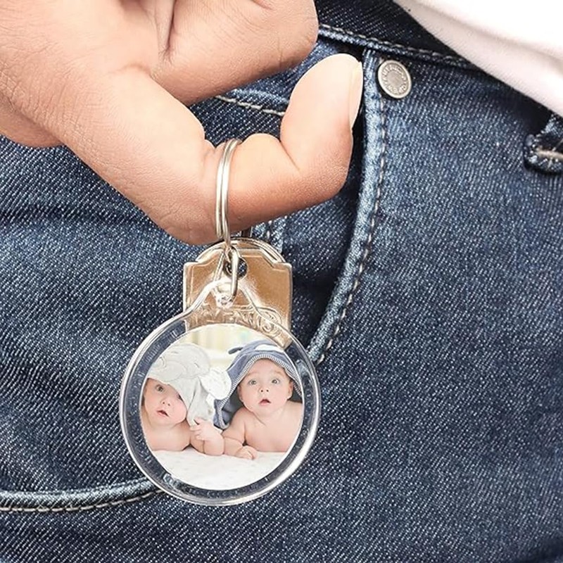 Keychain Photo Holder Round Shape with Cut Template Acrylic Photo