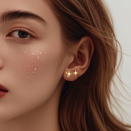WATEFOER 2 Pairs of Star Stud Earrings for Women Sterling Silver 925 Stud Earrings Hypoallergenic Gold Silver Earrings Star Earrings Studs Jewellery Gifts for Women Girls, Unit size, Copper, No
